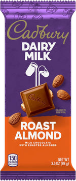 Group arrangement of fourteen individually wrapped CADBURY DAIRY MILK chocolate bars imported from the United States.