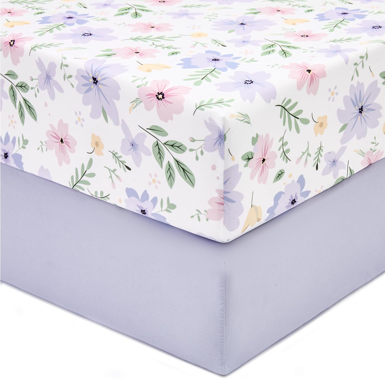 TILLYOU fitted crib sheets brilliant little flowers set front view