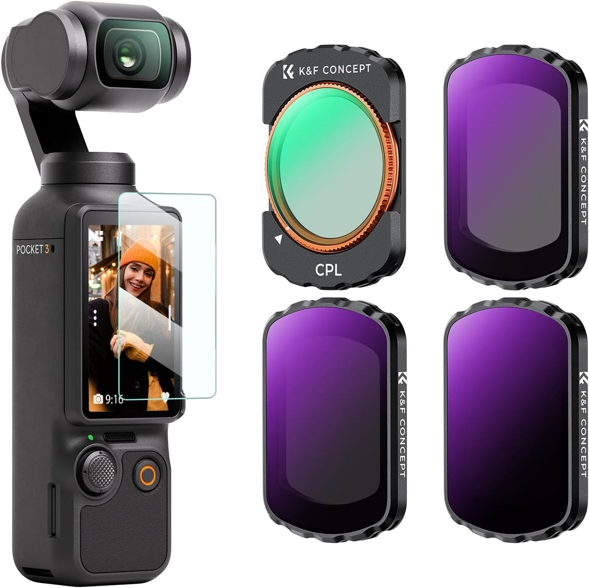 K&F Concept magnetic 4 pack filter kit for DJI Osmo Pocket 3 front view