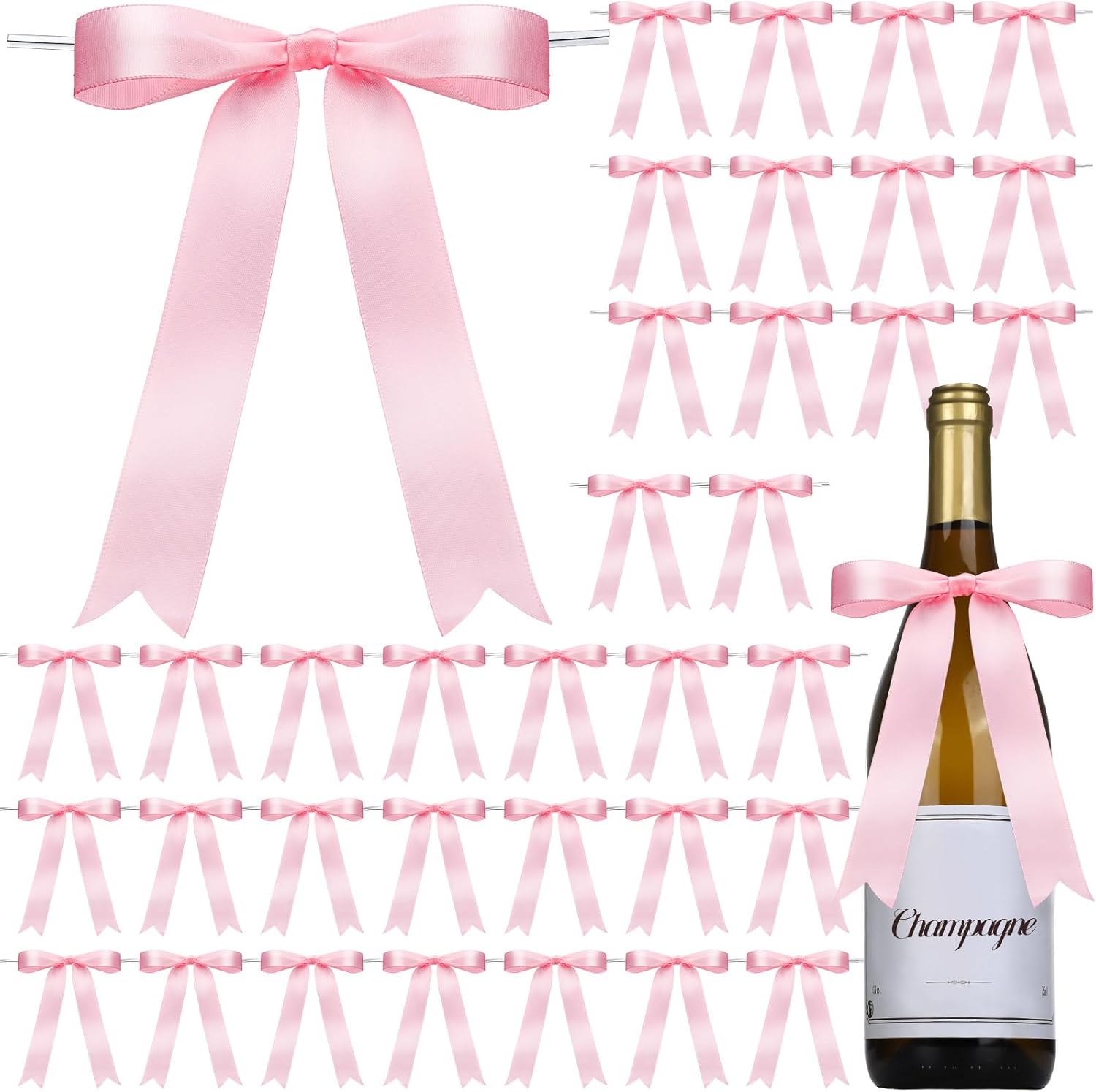 YGDZ Pink Satin Ribbon Bows thirty piece packaging front view for party decoration.