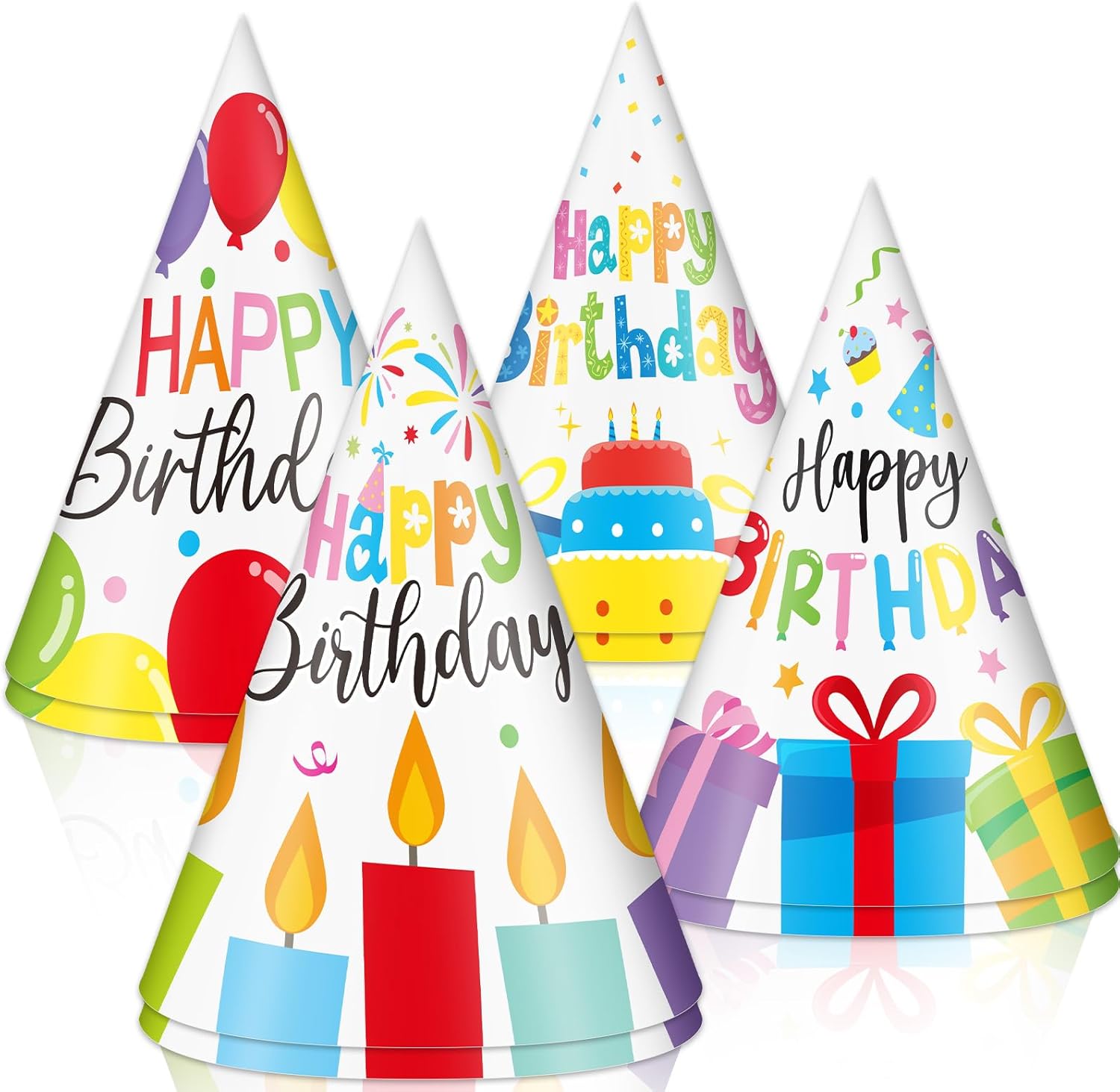 Lonfliness 32 Pieces Colorful Party Hats front view