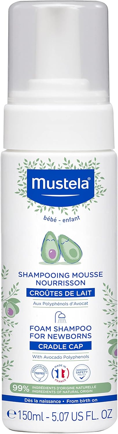 Mustela Cradle Cap Foam Shampoo for Newborn - Baby Shampoo with Naturally derived Avocado Polyphenols - Tear-Free & Fragrance-Free - 5.07 fl. oz. - Image 1