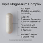 Sports Research Chelated Triple Magnesium Complex bottle display for muscle recovery.