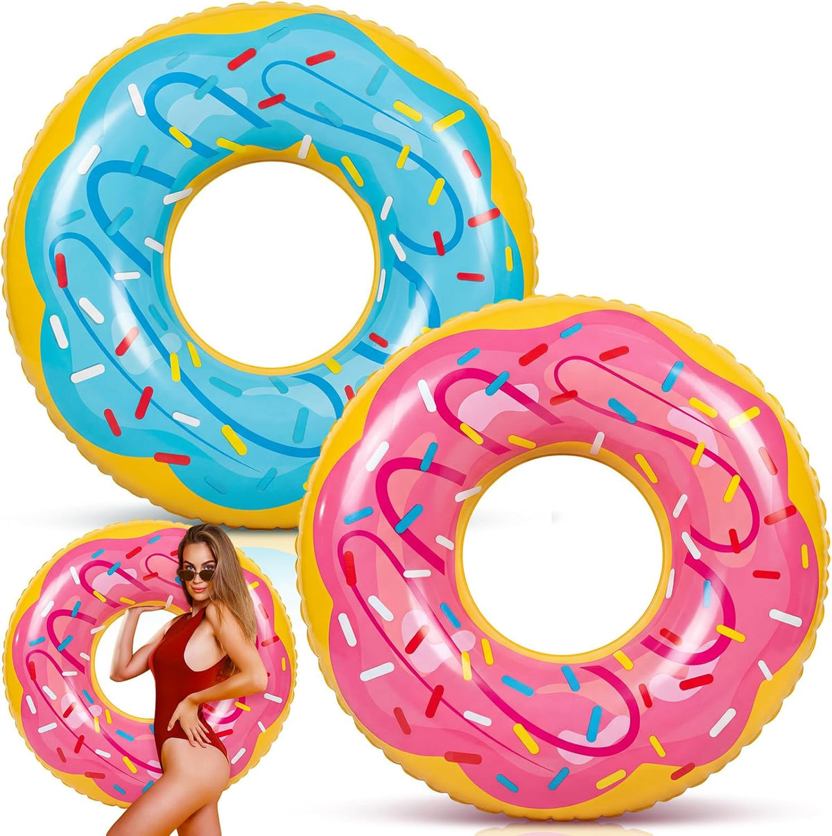 Motionchic 2 pack donut pool floats front view for swimming