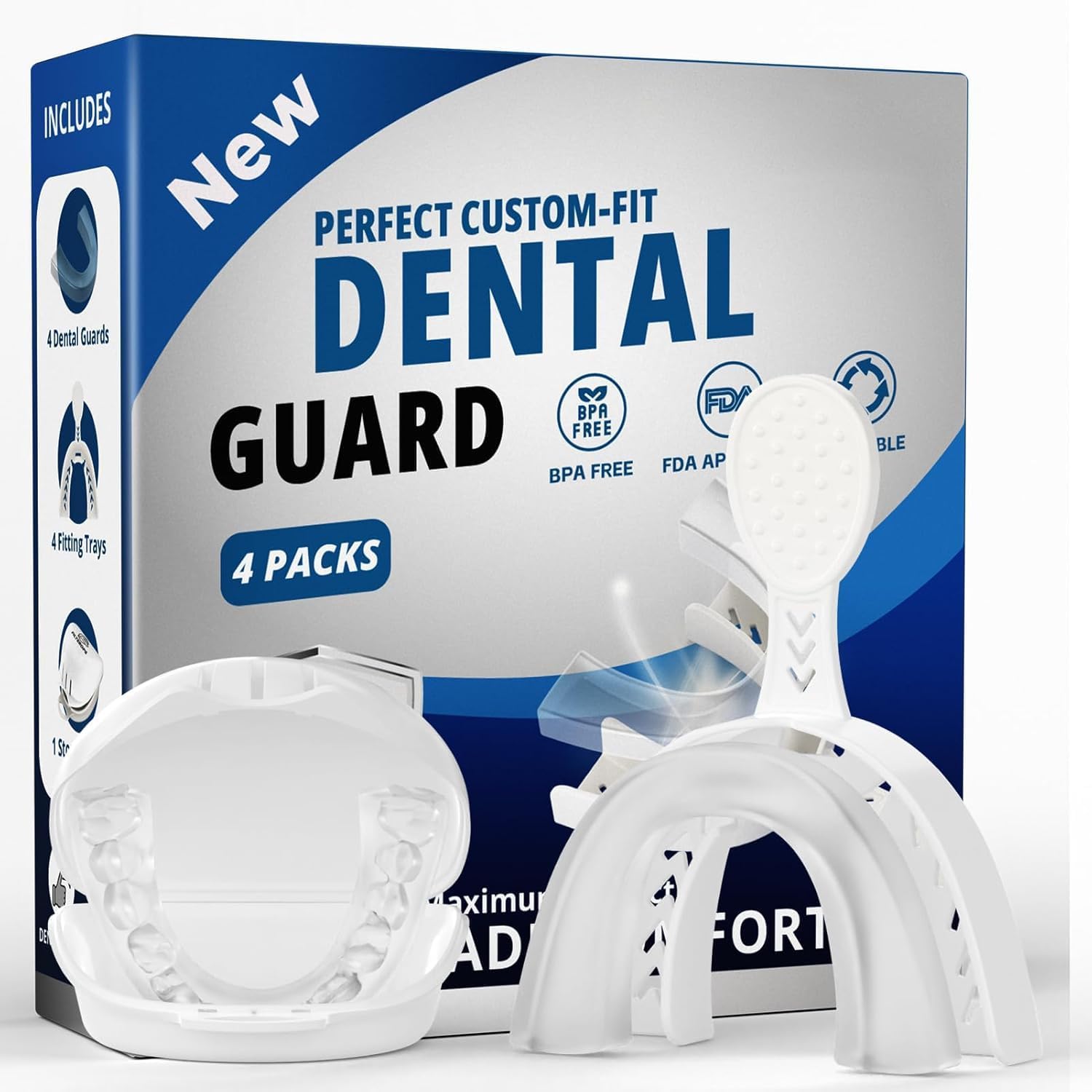 4 Pack Upgraded Night Guards for Teeth Grinding and Clenching, Standard Size, Professional Mouth Guard with Fitting Tray for Adults & Teens, Comfortable Solution for Clenching - Image 1