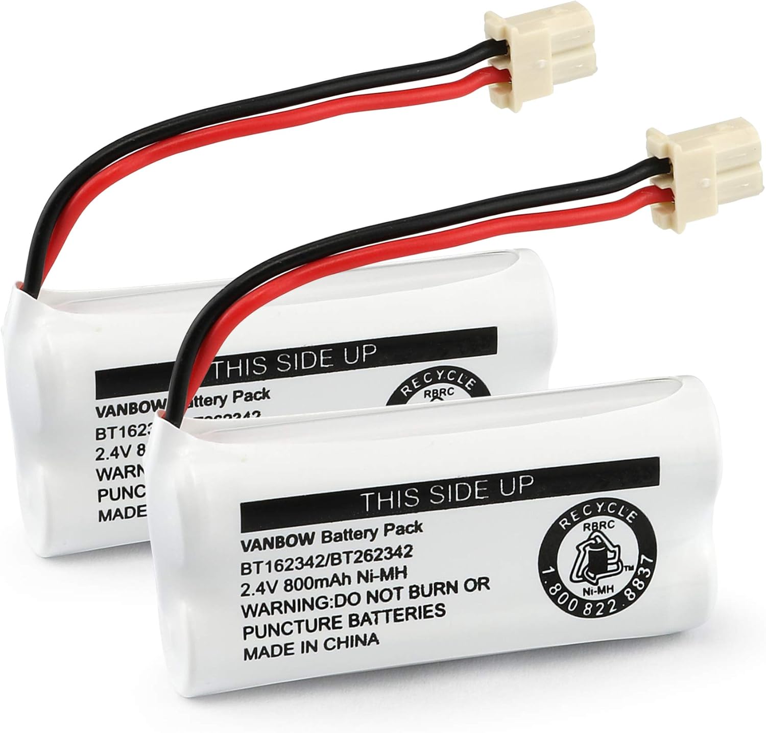 VANBOW cordless phone batteries front view showing connector wire.
