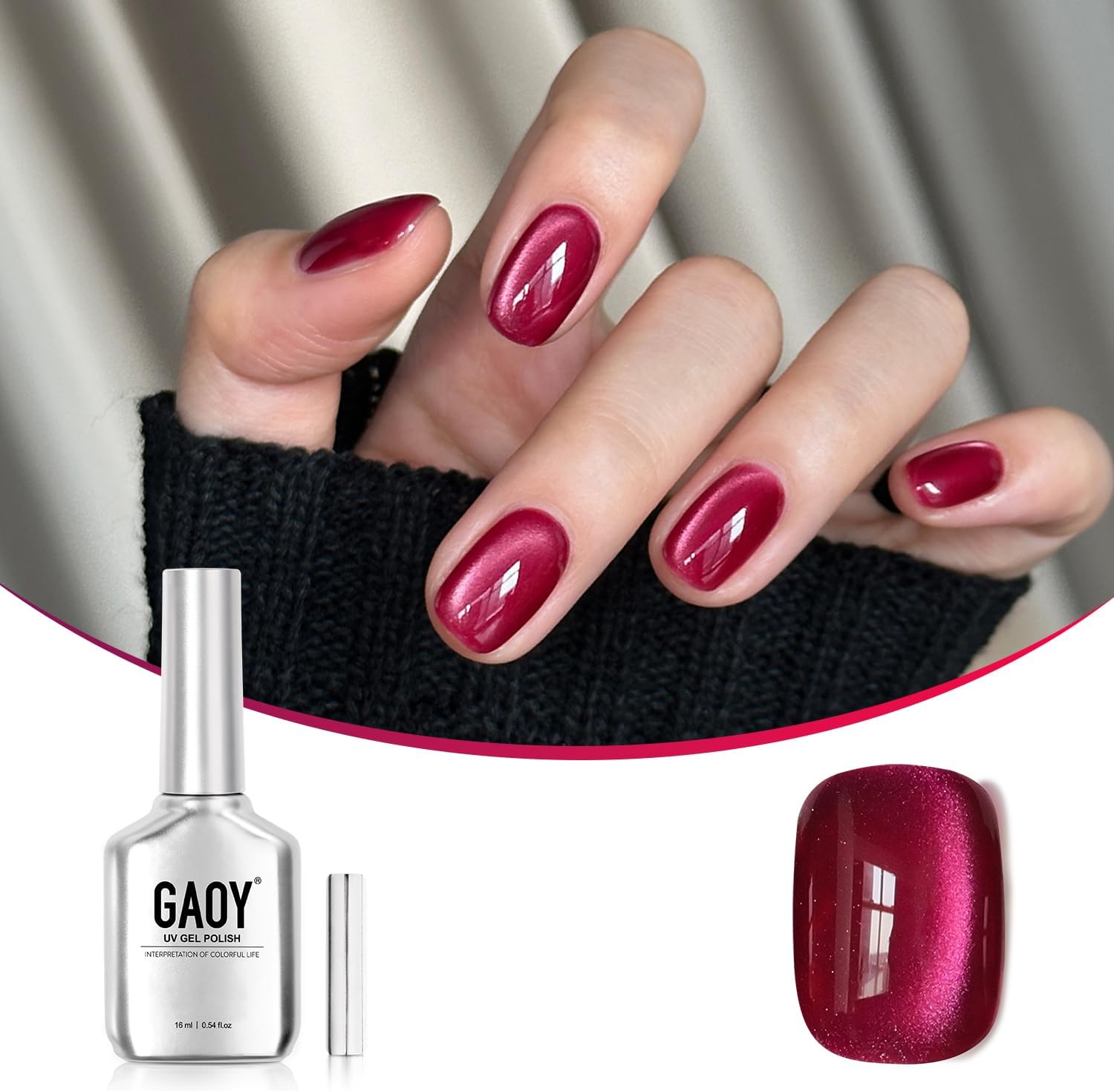 GAOY Glassy Cat Eye Gel Nail Polish, 16ml Glitter Holographic Nail Polish with Magnet, Reflective Translucent UV Gel, 2220 Ruby Crystal - Image 1