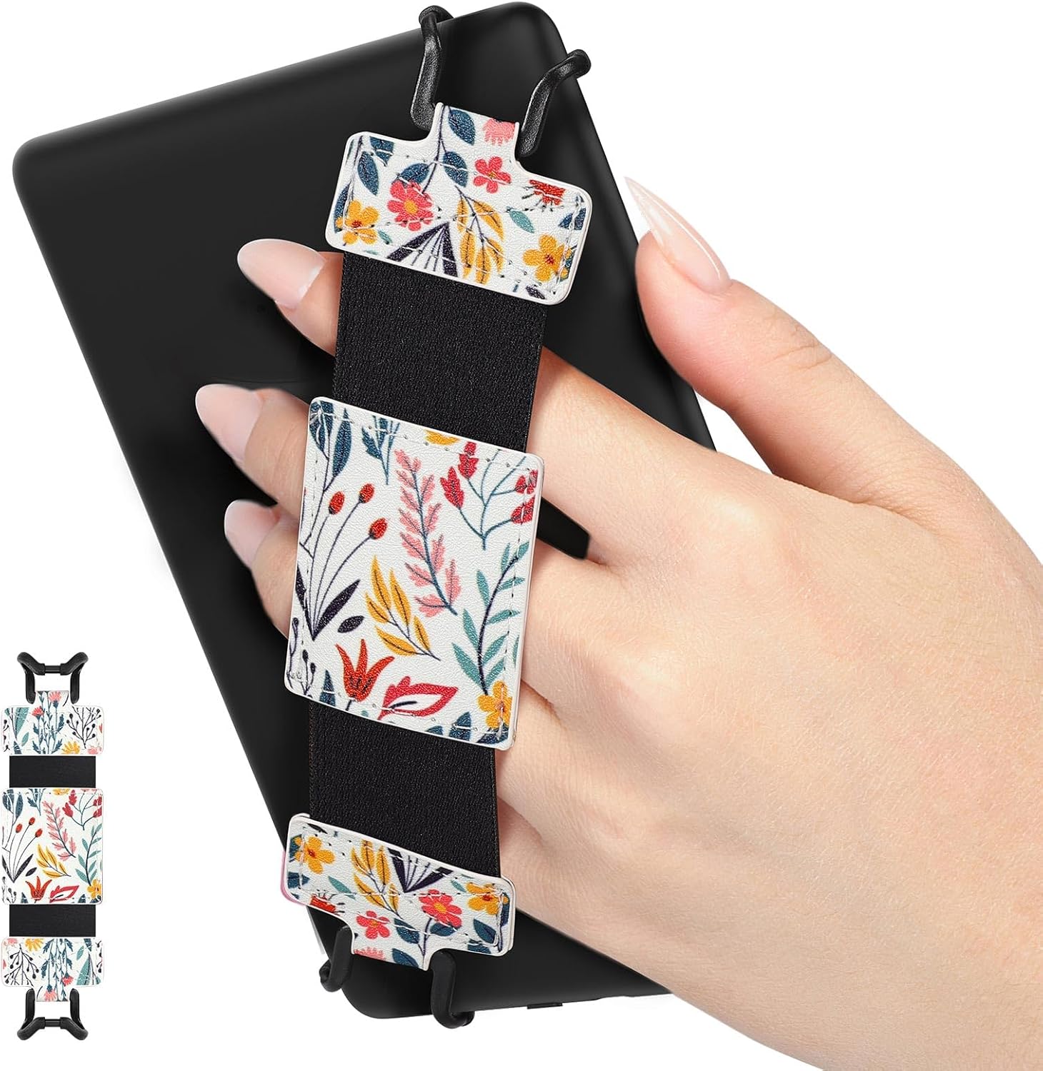 MoKo soft hand strap for Kindle eReaders front view showing beautiful floral pattern