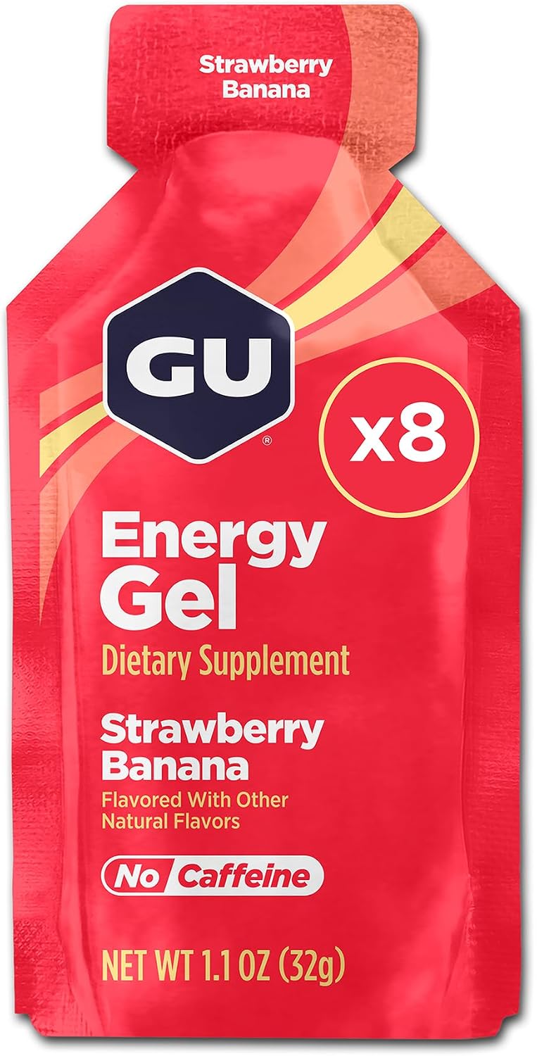 GU original sports nutrition energy gel strawberry banana front view packet