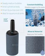 Pawfly aquarium cylinder airstones connected to standard airline tubing generating fine micro bubbles in water