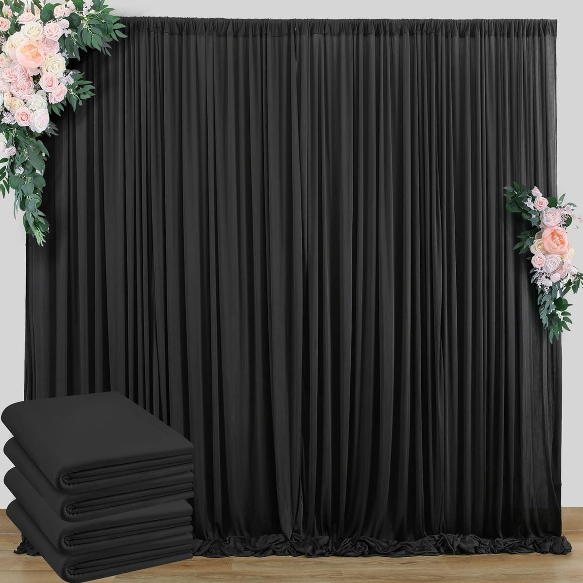 Outpain wrinkle free black backdrop curtain front view for party decoration