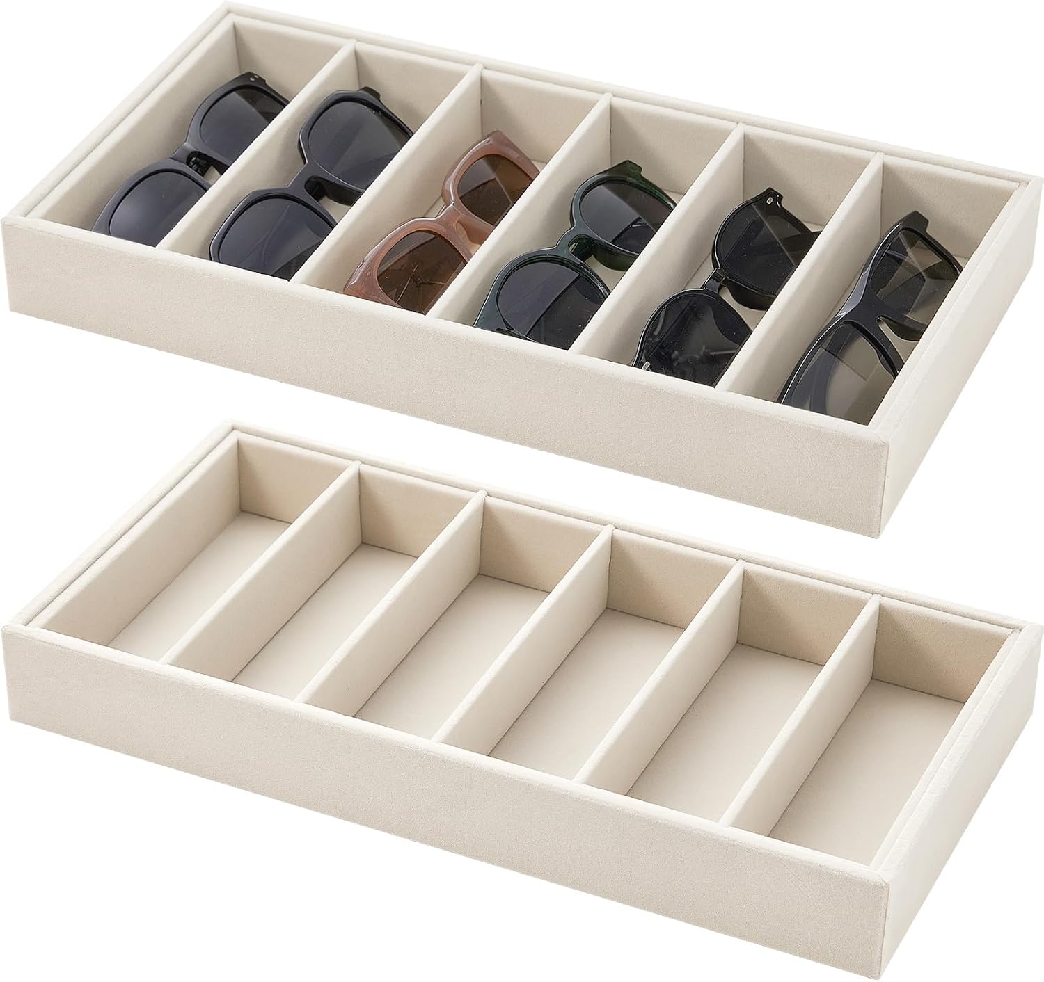 Juexica velvet sunglasses organizer tray front view showcasing 6 grids