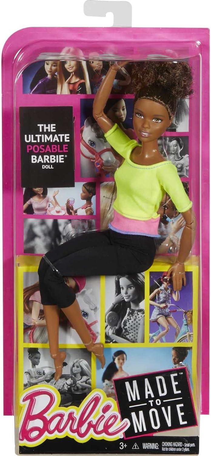 Side angle view of Barbie Made to Move doll in athletic leggings.