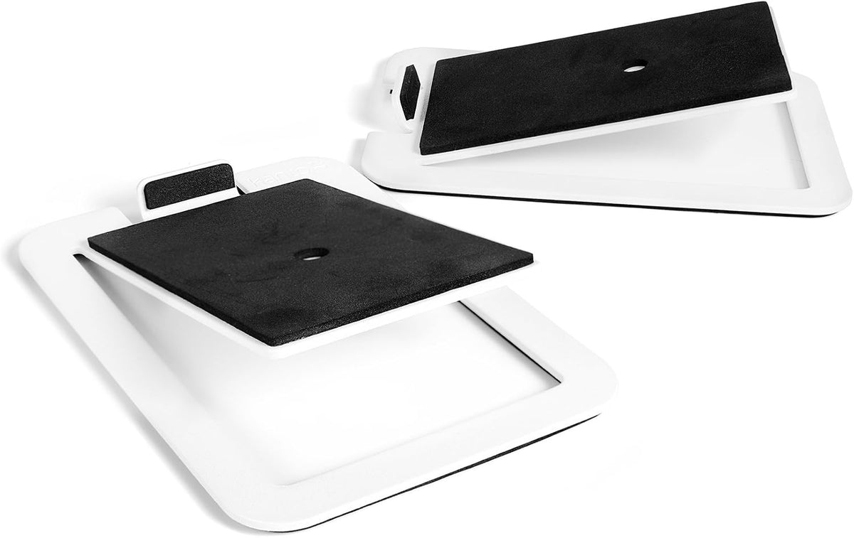 Kanto S2 Tilted Desktop Speaker Stands for Small Speakers & Compact 2"-3" Studio Monitors | Supports 6 lbs | Damping Foam Padding | White, Pair - Image 9