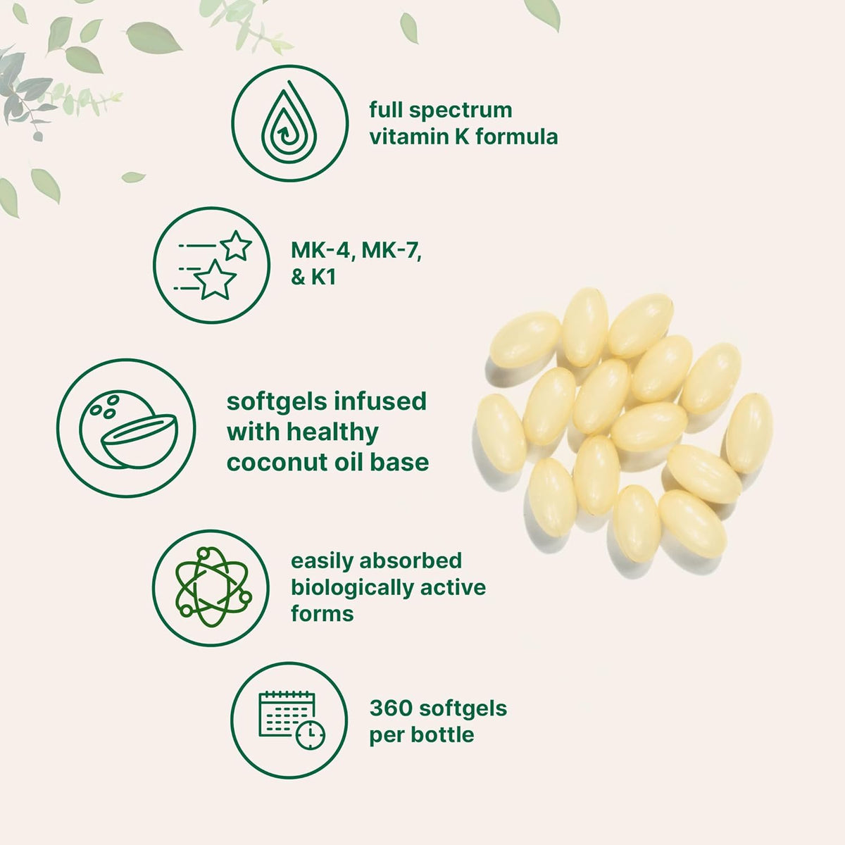 Micro Ingredients Super Vitamin K Complex coconut oil softgels close up