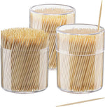 Gusto Comfy Package bamboo toothpicks front view in clear storage bottles.
