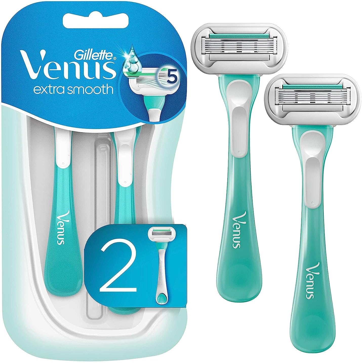 Gillette Venus Extra Smooth Sensitive Disposable Razors 2 Count pack front view