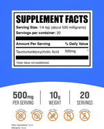 BulkSupplements Tauroursodeoxycholic Acid 500mg supplement facts panel