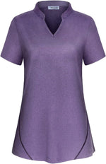 Vldnery Womens Golf Shirt Moisture Wicking V Neck Athletic Loose Yoga Workout Polo Shirt - Image 14