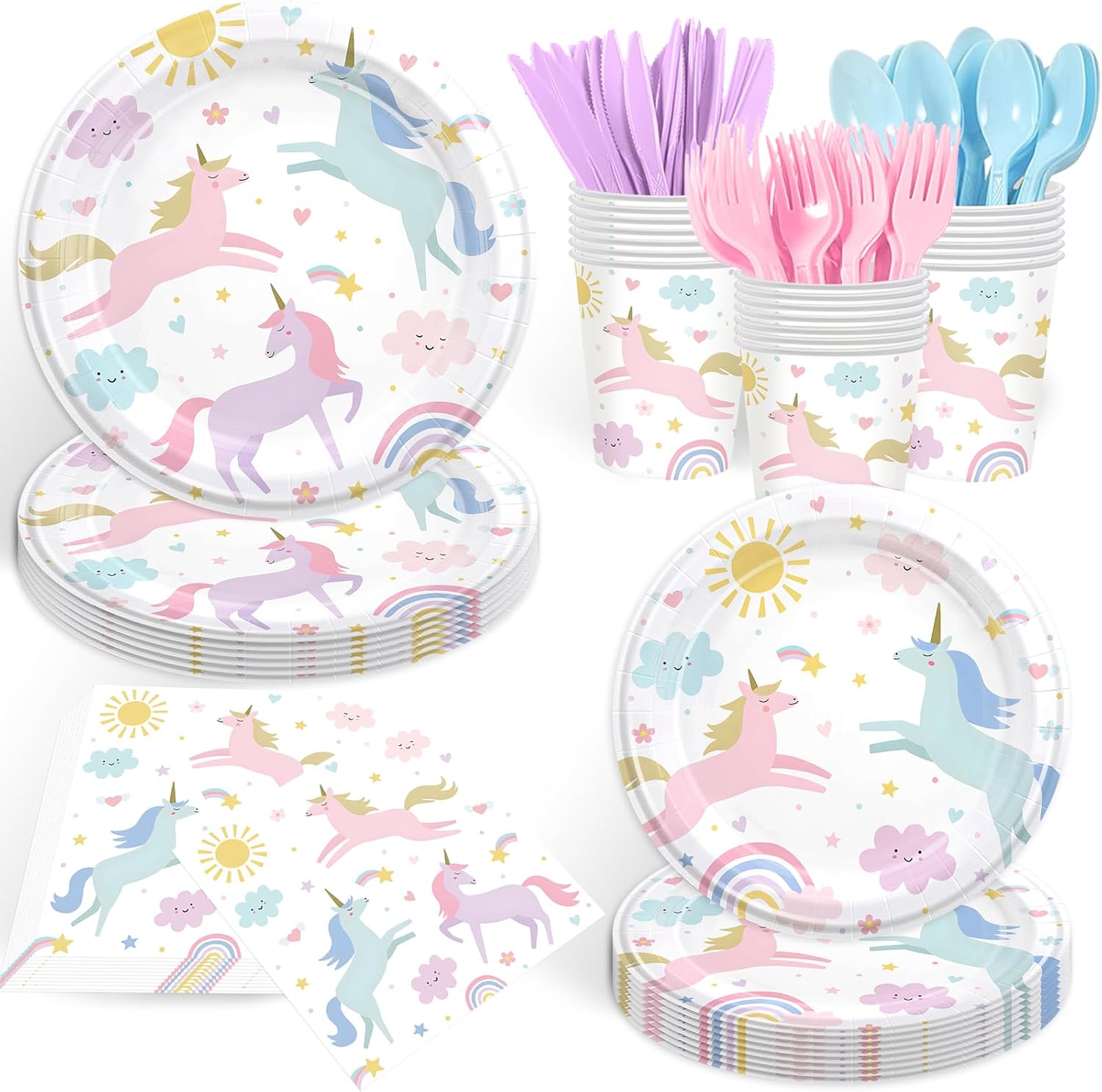 GrabnGoParty 168 piece unicorn party supplies kit front view