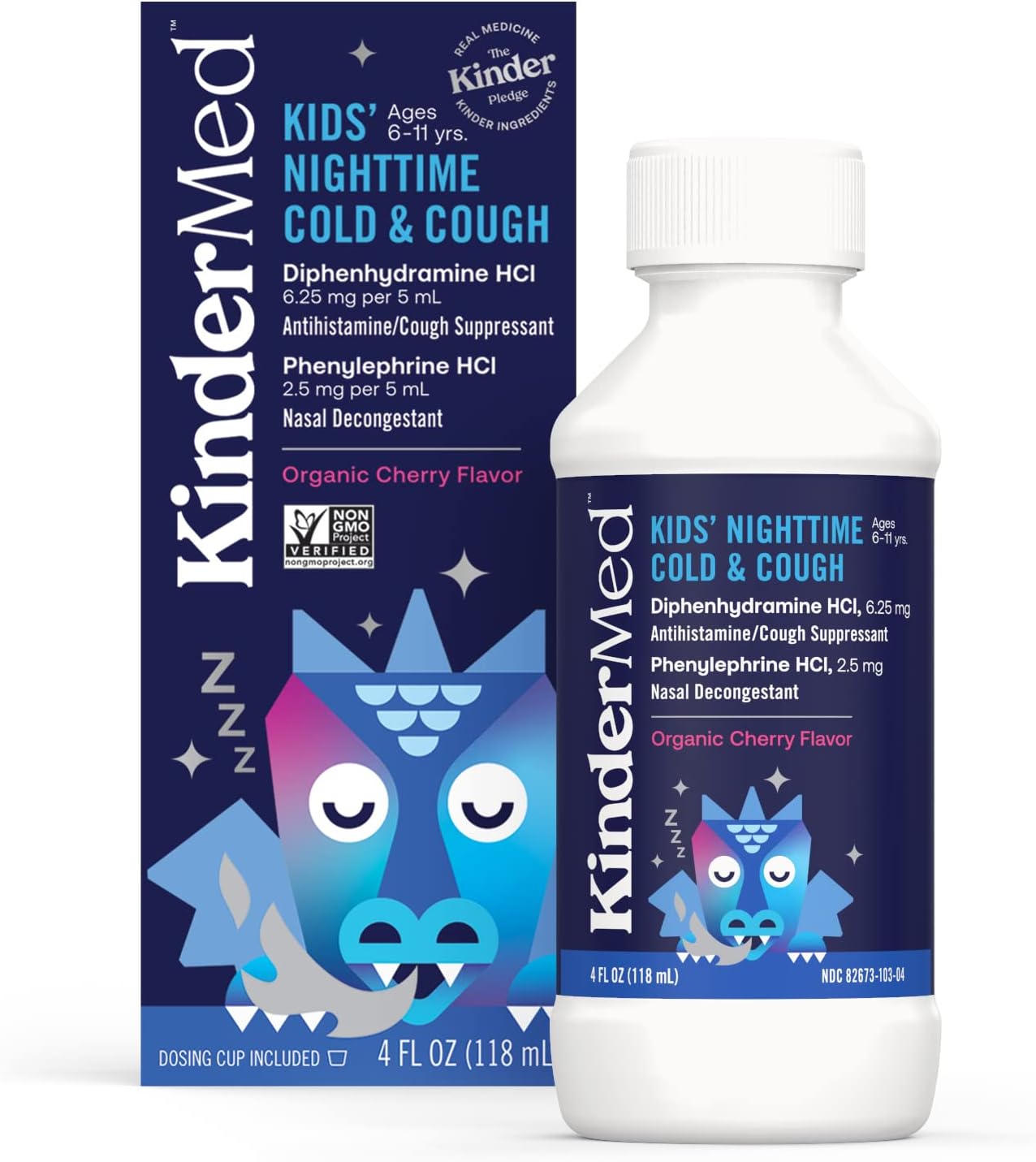 KinderMed Kids' Nighttime Cold & Cough Medicine, Children's Nighttime Multi-Symptom Cold and Cough Relief, Organic Cherry Flavor, 4 Fl Oz - Image 1