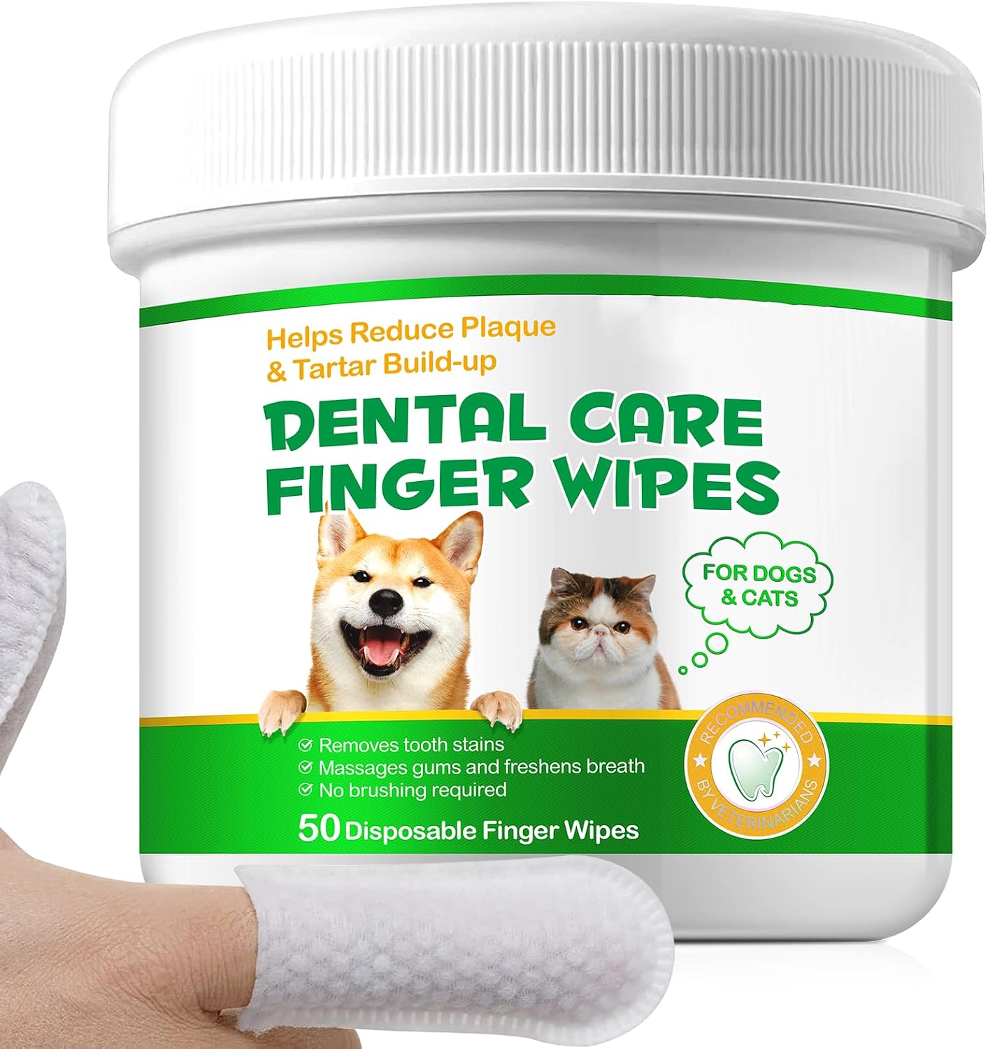 Qpets dental care finger wipes container front view