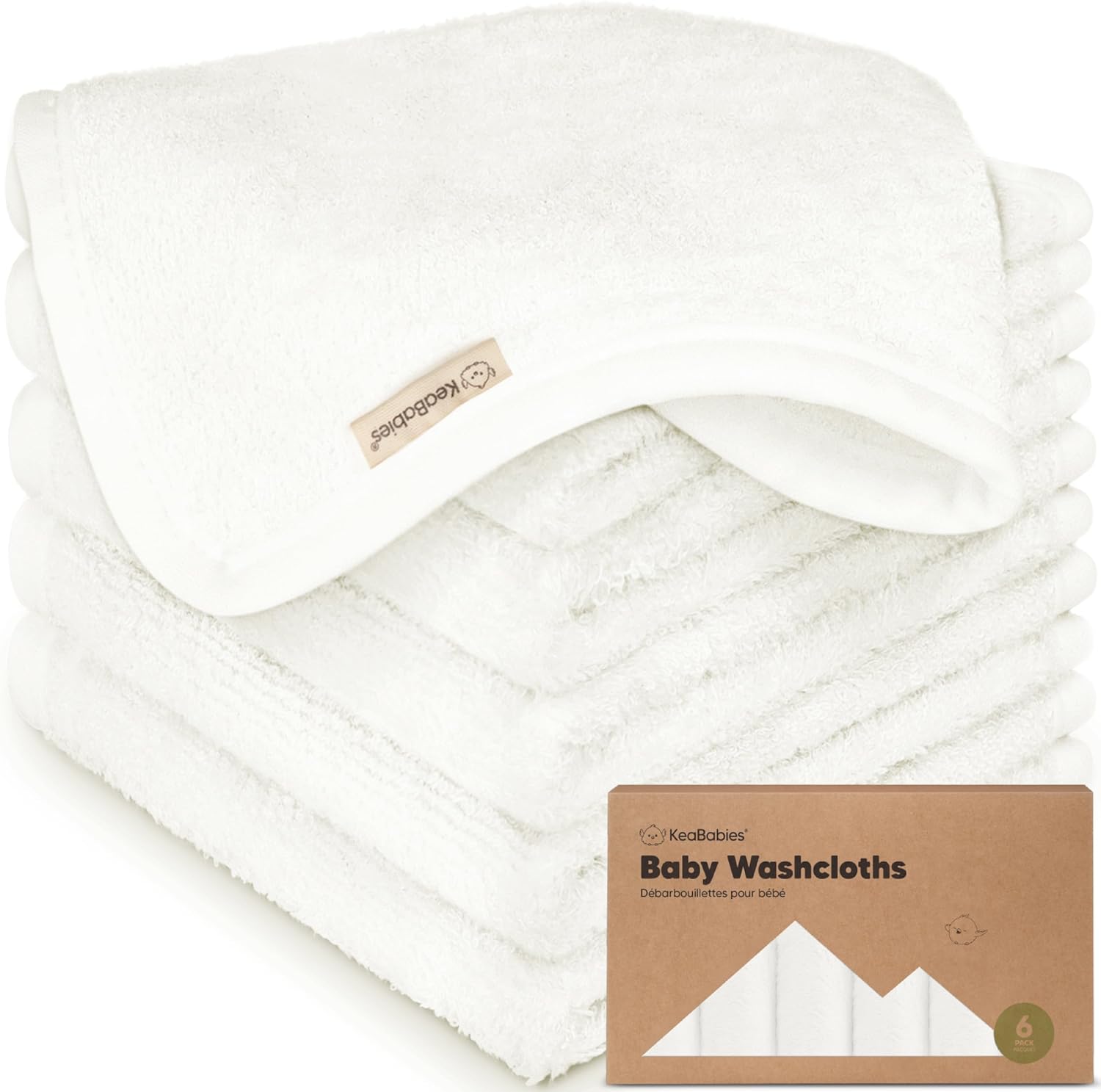 KeaBabies 6 pack bamboo baby washcloths front view