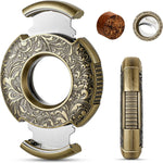 Scotte Cigar Cutter Guillotine Bronze Engraved Cigar Straight Cutter Round Shape Double Stainless Steel Blade Cigar Clipper Portable Cigar Accessories in Gift Box - Image 1
