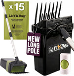 Neater Pet Brands Lift N Bag Two Point Zero Dog Pooper Scooper front view showing the long handle and black bin.