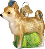 Old World Christmas Chihuahua ornament front view showcasing hand-painted glass design.