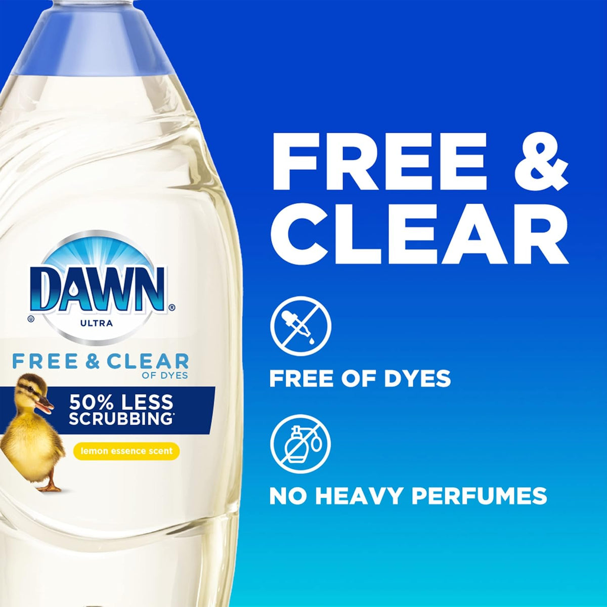 Dawn Free & Clear Dishwashing Liquid Dish Soap (3x24 oz) + Dawn Non-Scratch Scrubber Sponge (2 Count), Lemon Essence - Image 4