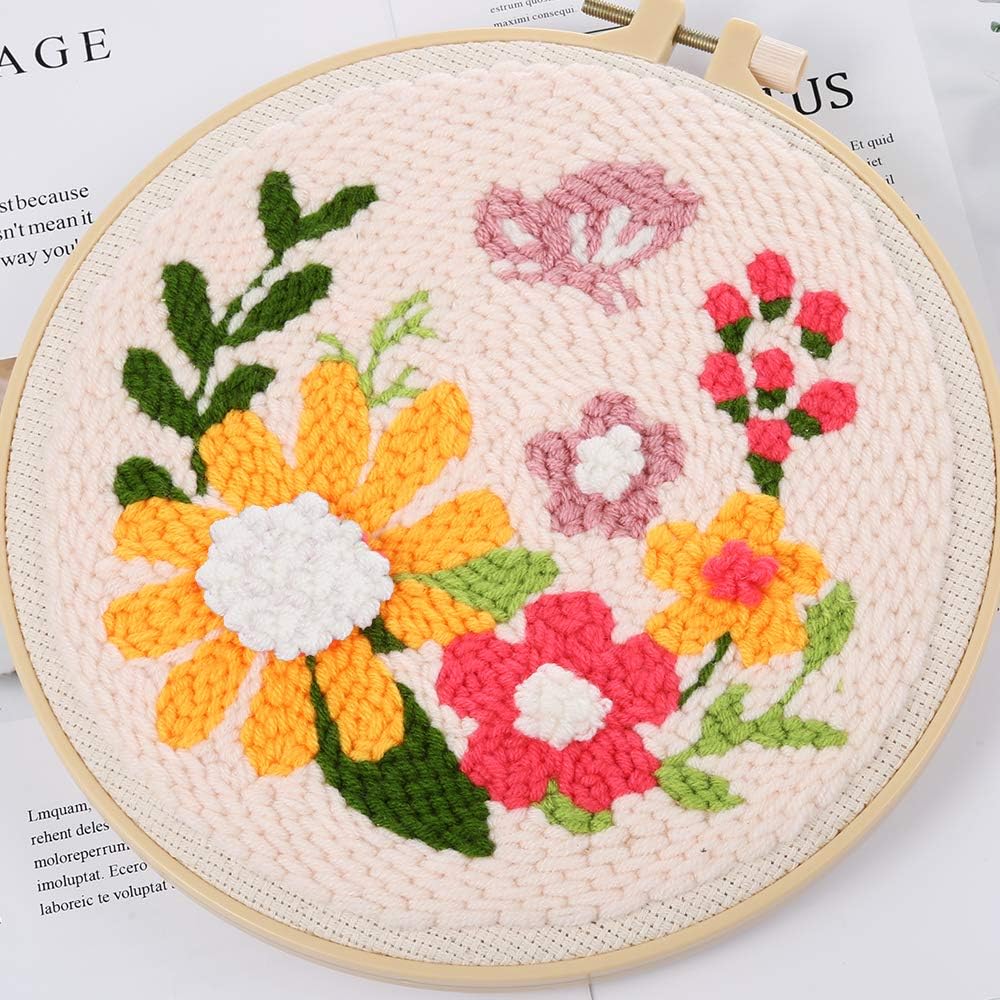 Pllieay finished floral embroidery craft displayed in hoop