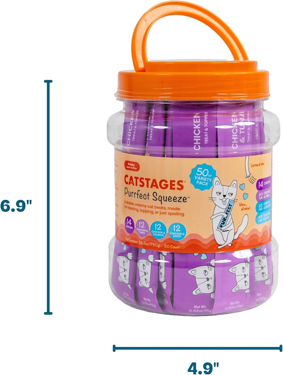 Catstages Purrfect Squeeze Lickable Wet Cat Treats, Creamy Pure Treat & Topper, Made with Real Chicken, Clean Ingredients, No Artificial Preservatives, 0.5 oz Tubes, 50-Count, 4-Flavor Variety Pack - Image 9
