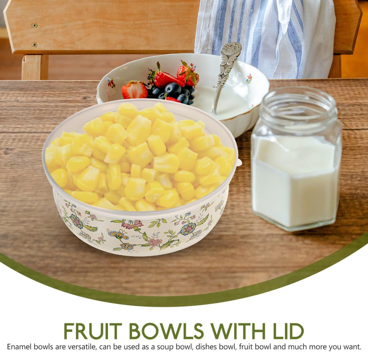Hemoton Enamel Mixing Bowls with Lids 5-Piece Nesting Bowl Set for Food Storage Salad Fruit Soup and Everyday Kitchen Serving 4.05 X 4.05 X 1.96 in - Image 9