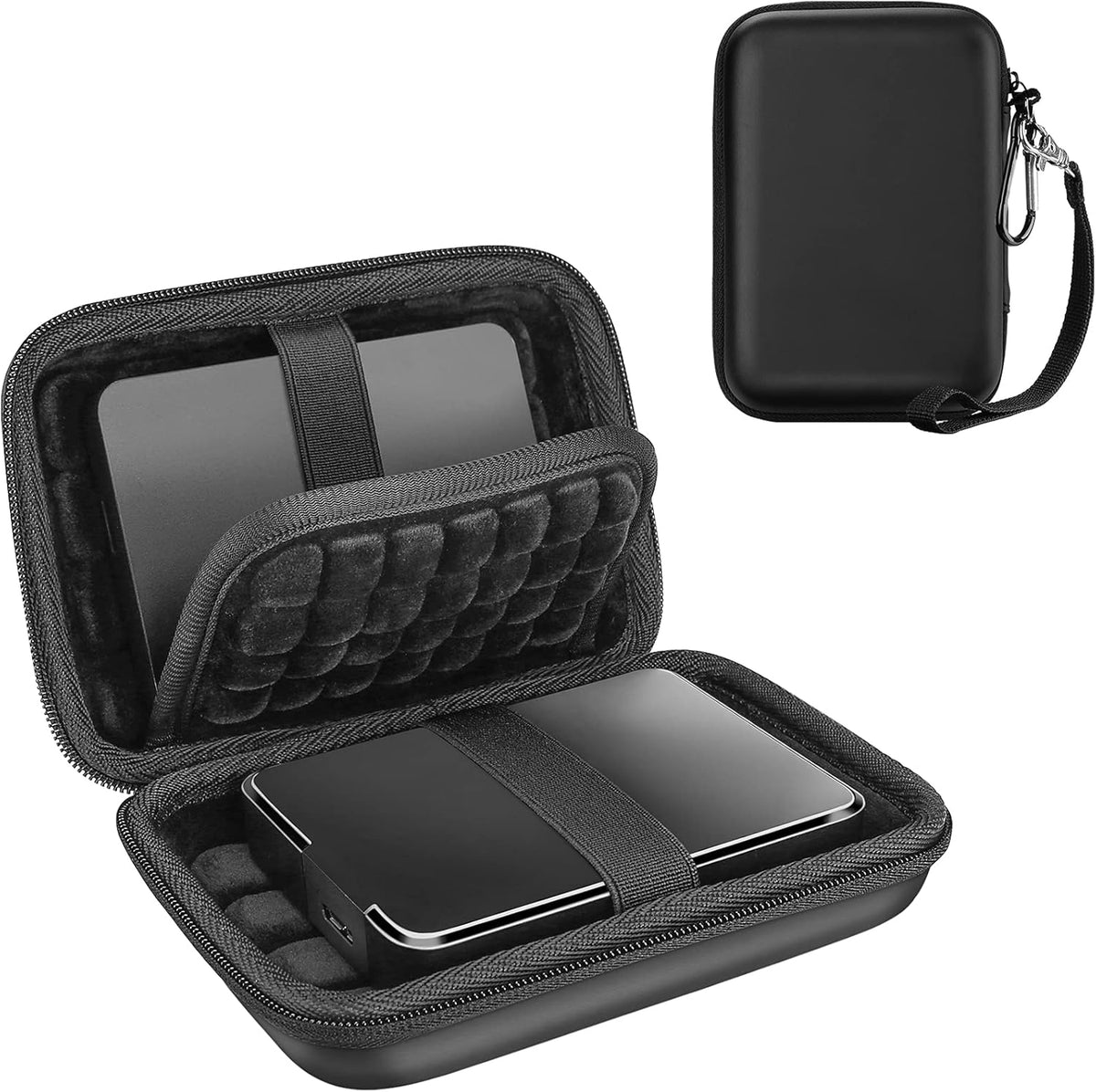ProCase hard drive case front view showing black water resistant protective hard shell