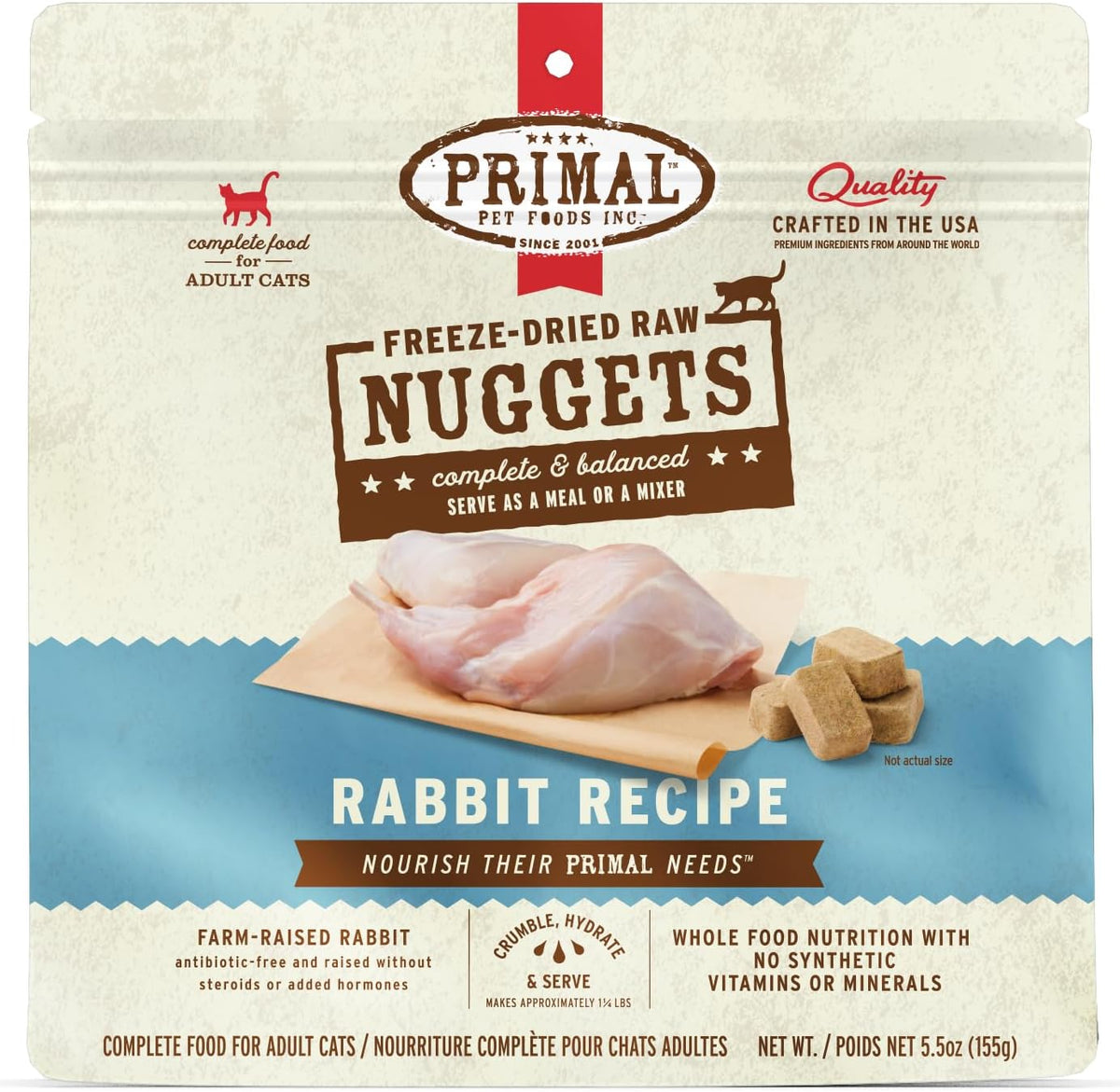 Primal Pet Foods freeze dried raw cat food nuggets rabbit formula 5.5 ounce front package view