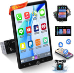 Nhopeew single din car stereo front view showing 10.4 inch vertical rotating touchscreen display