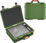 DAIERTEK Starlink Mini Hard Carrying Case front view showing the green waterproof exterior and heavy-duty latches.