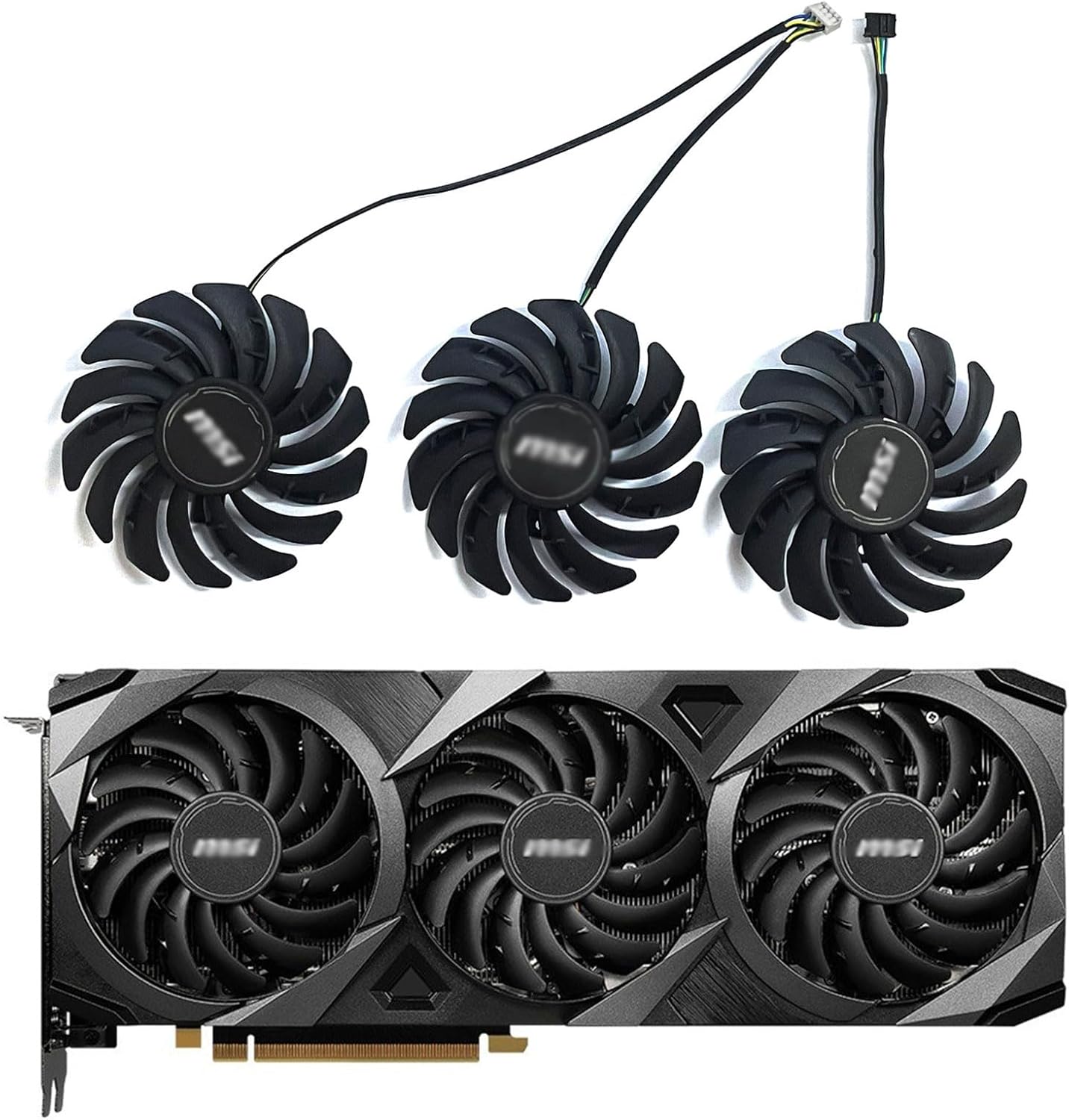 KIKIFAN replacement graphics card cooling fan front view showing eighty five millimeter black fan blade design.