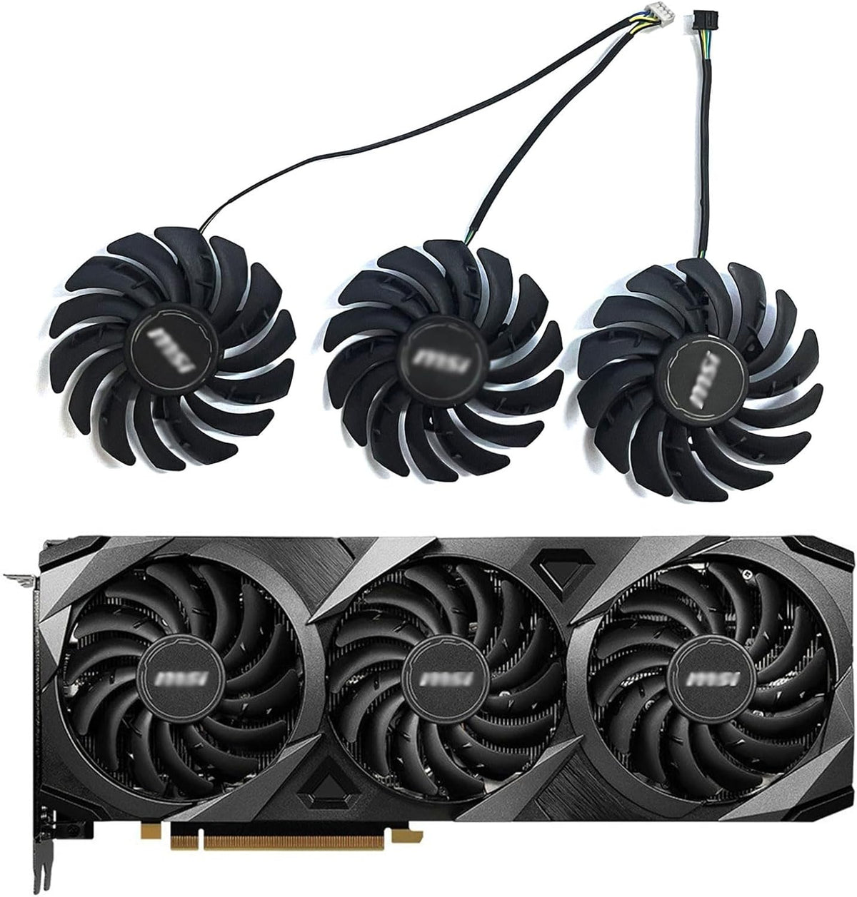 KIKIFAN replacement graphics card cooling fan front view showing eighty five millimeter black fan blade design.