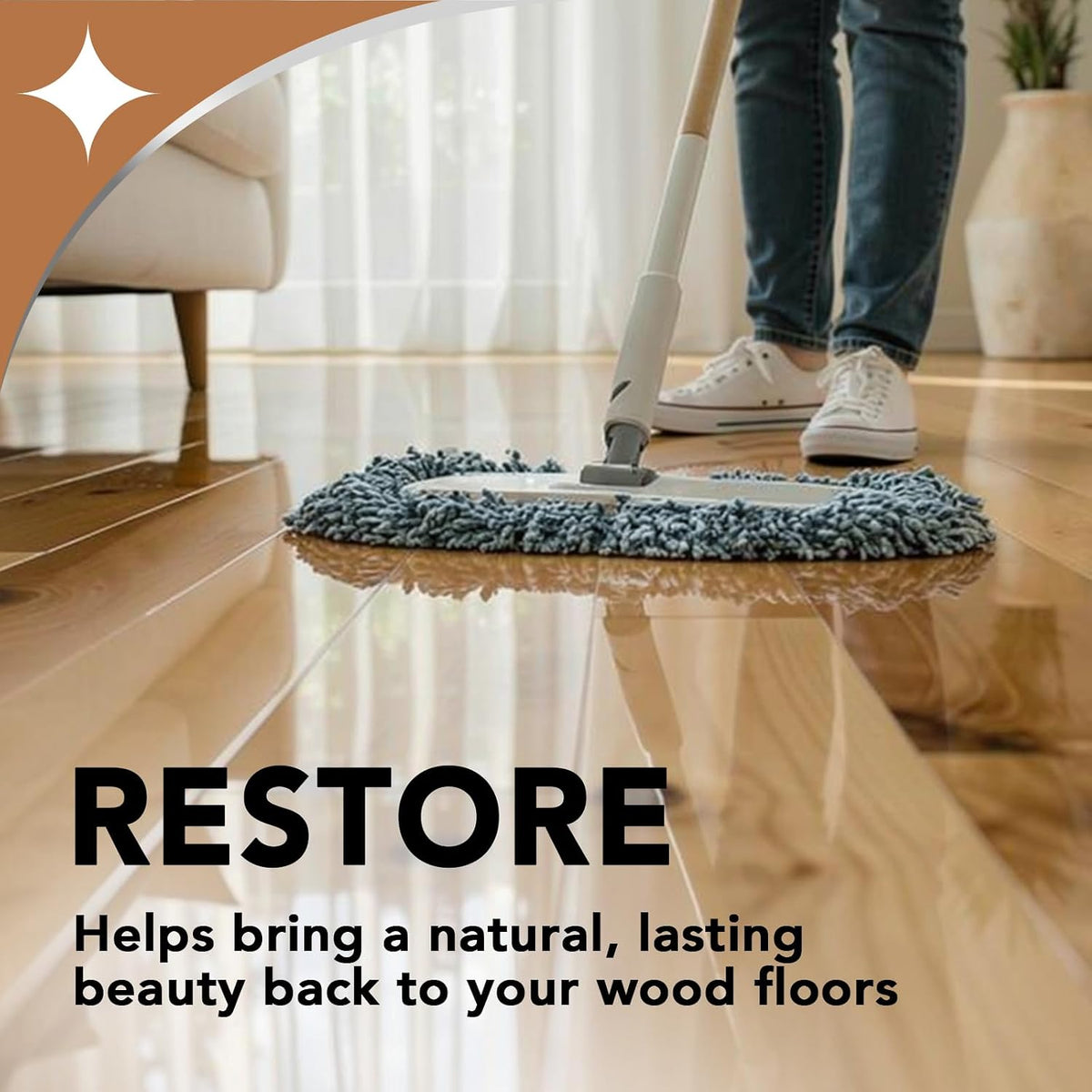 High traffic wood floor polish applied on hardwood surface