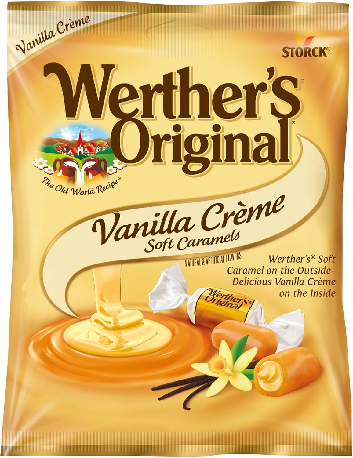 Werther's Original caramel candies on a wooden surface