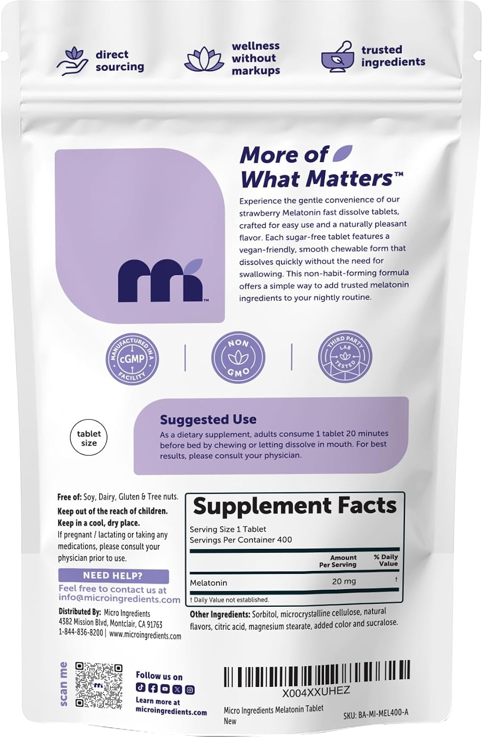 Micro Ingredients vegetarian friendly melatonin 20mg container view