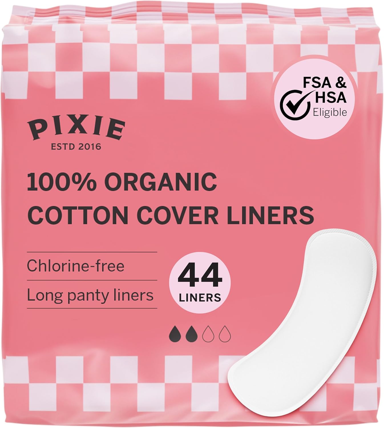 Pixie Organic Cotton Panty Liners for Women - Long Wrapped Pantiliners - Light Absorbency & Ultra-Thin - Leak-Proof, Hypoallergenic & Unscented for Feminine Care - Compostable - 44 Count - Image 1