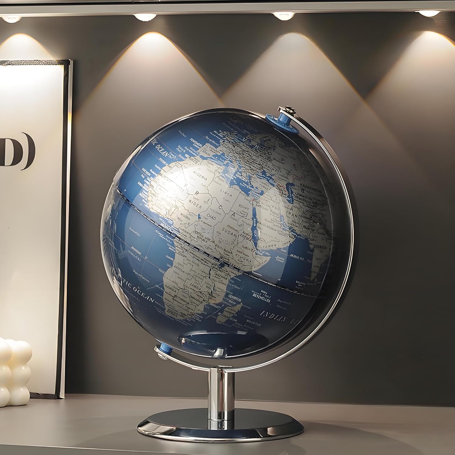 Ttktk 8 inch world globe with stainless steel stand front view