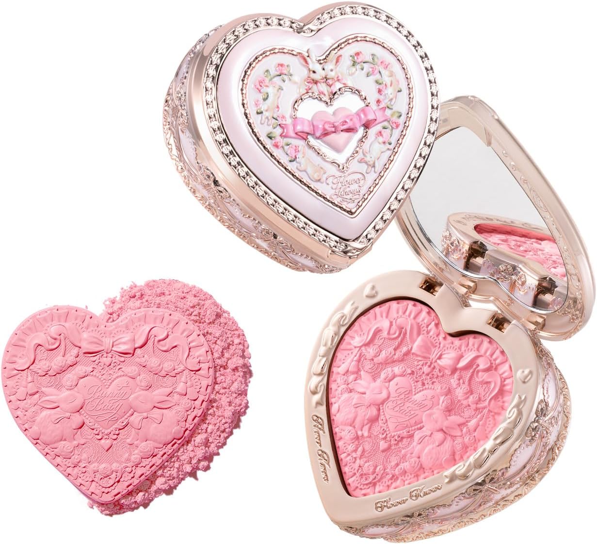Flower Knows Bunny Garden Embossed Blush front view showing heart shaped compact lid design
