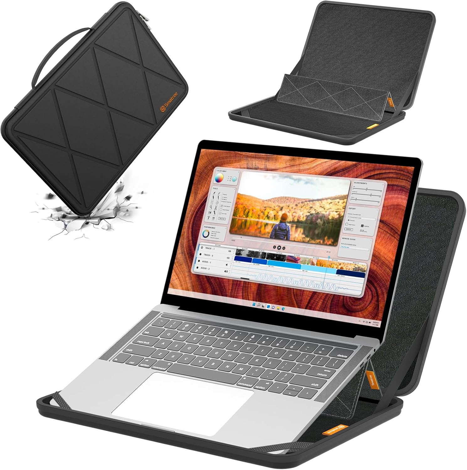 Smatree hard EVA protective laptop sleeve case front view in geometric black