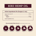 Hemp Well avian health supplement bottle highlighting omega fatty acid benefits