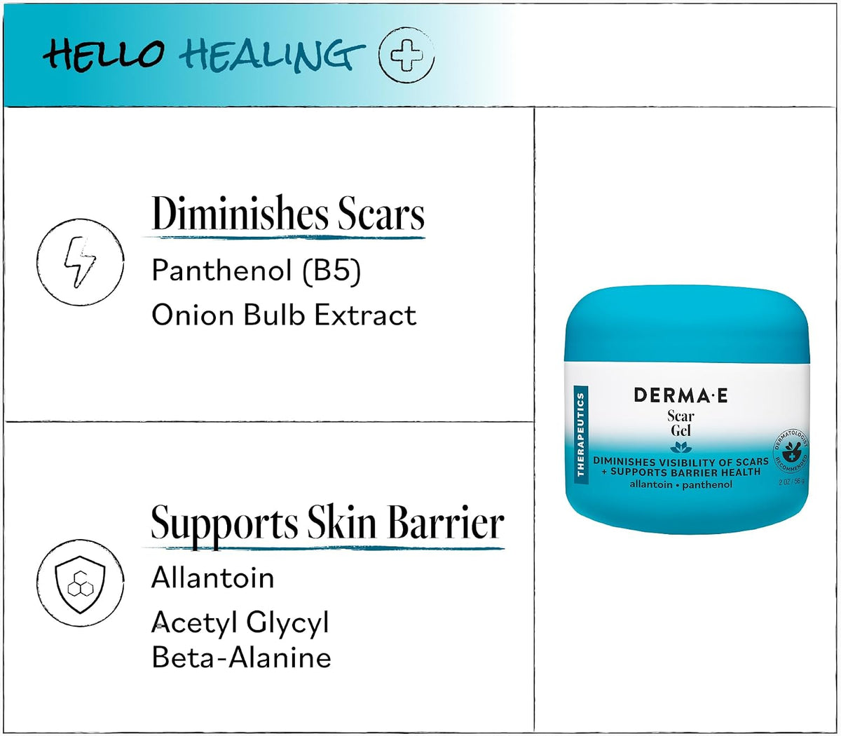 Derma E Scar Gel product details highlighting cruelty-free vegan formula