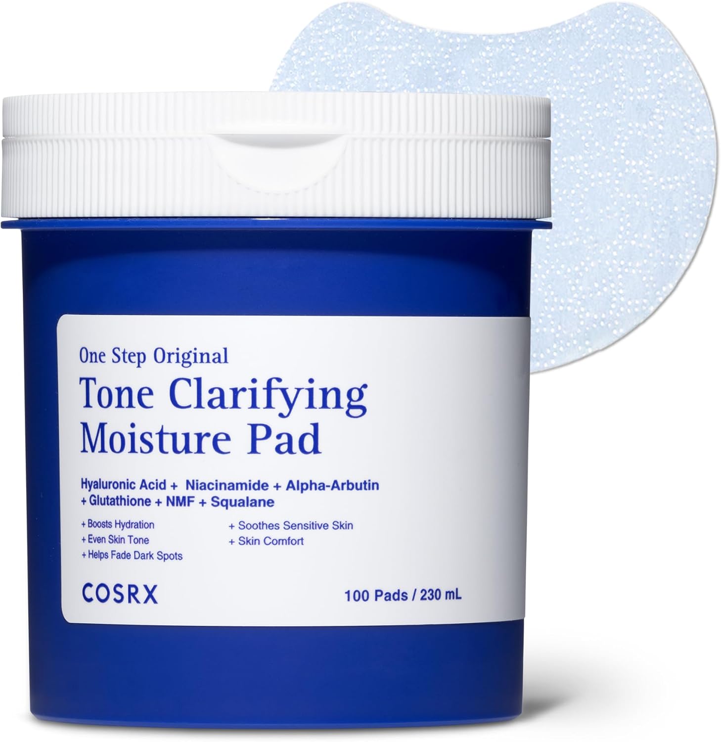 COSRX One Step Original Tone Clarifying Moisture Pad front view blue container